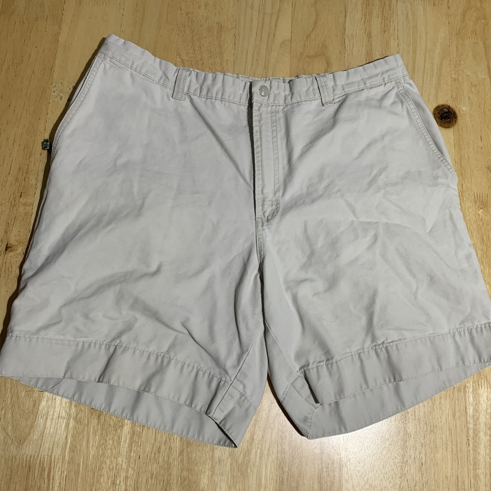Columbia Men Shorts Size 38W Hiking Flat Front Solid Beige Pockets Cotton Canvas